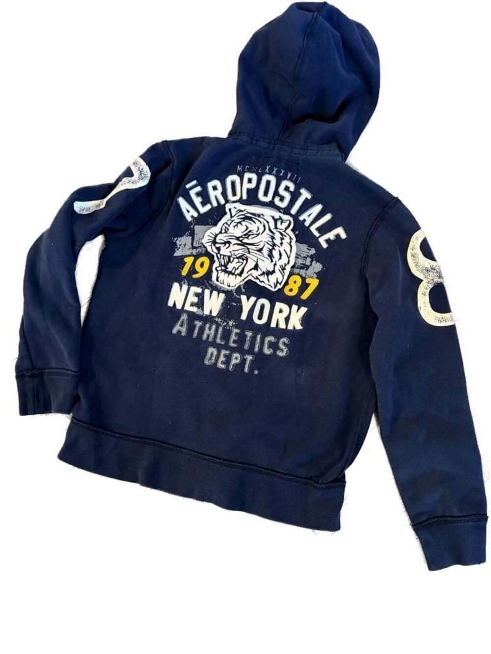 Aeropostale Men's Navy Blue Tiger Graphic Zip-Up Hoodie Size Medium
